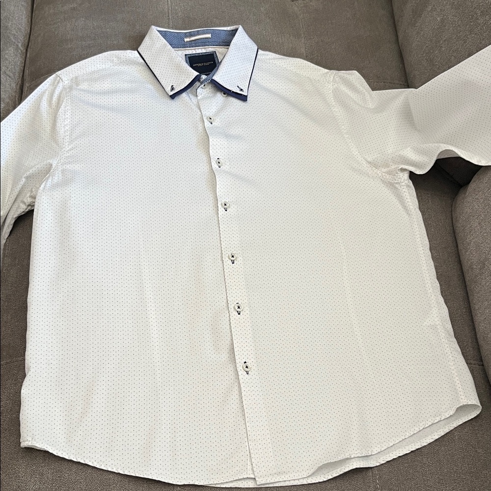 Denim & Flower White and Blue Casual Button Down Shirt used good condition